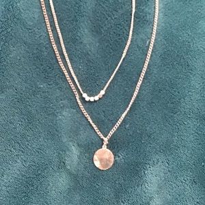 Silver layered necklace with disk